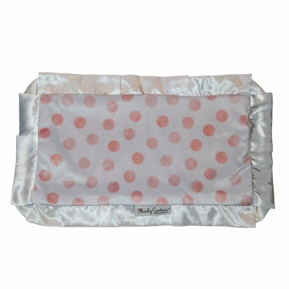 Minky Couture Polka Dot Satin Trim Baby Security Lovey Blanket 19" x 10" - Picture 1 of 3